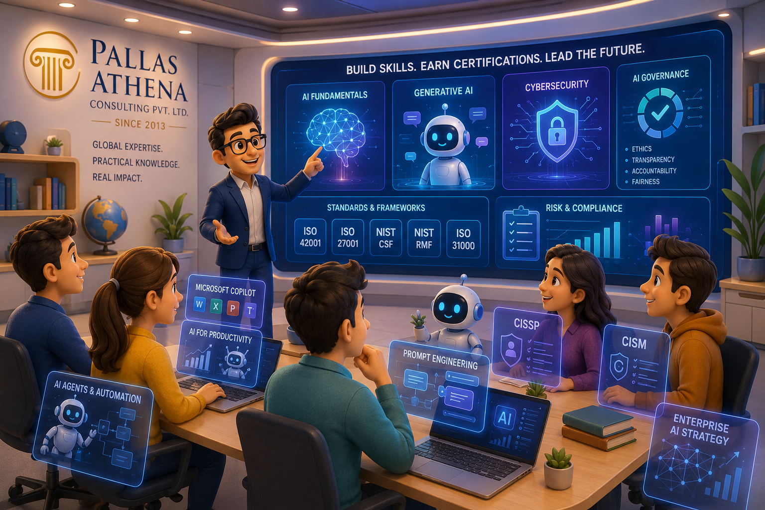Corporate training programs in AI, cybersecurity, ISO standards and professional certifications