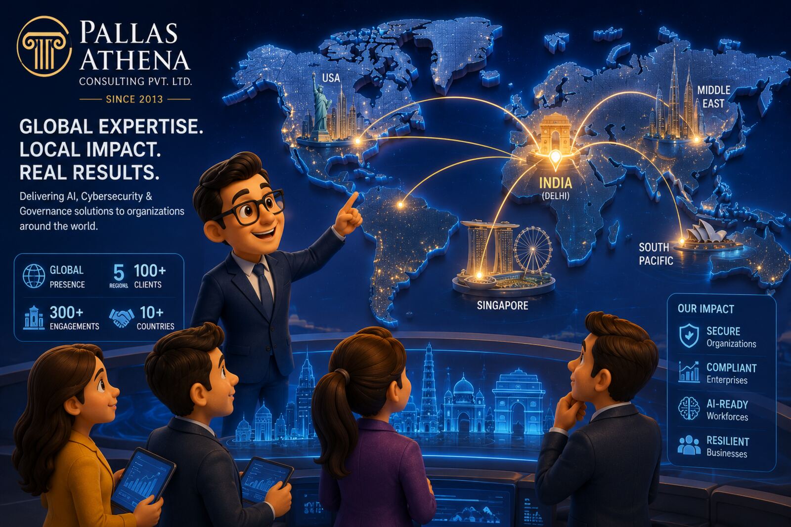 Global consulting engagements across India, USA, Singapore, Middle East and South Pacific